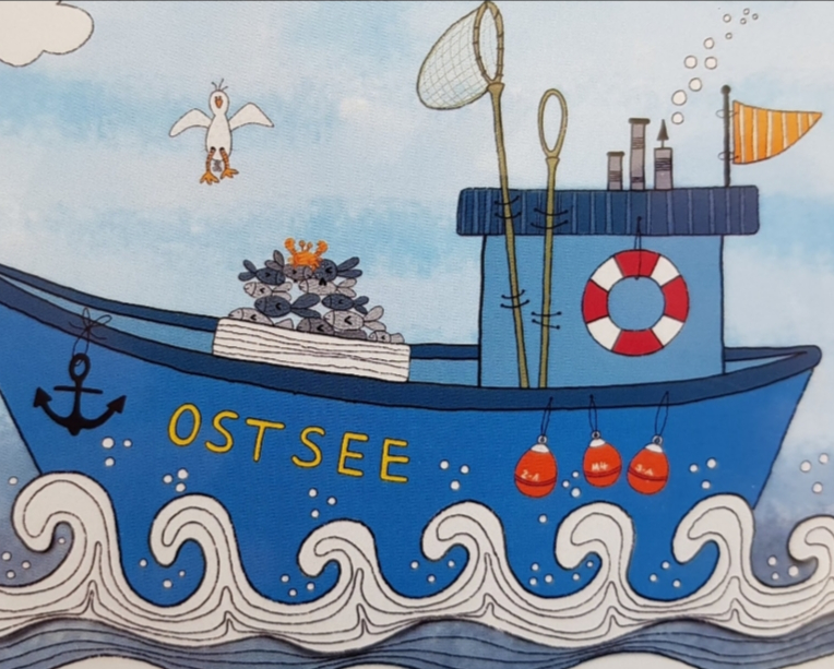 Kunterbunte Karte mit Ostsee-Motiv